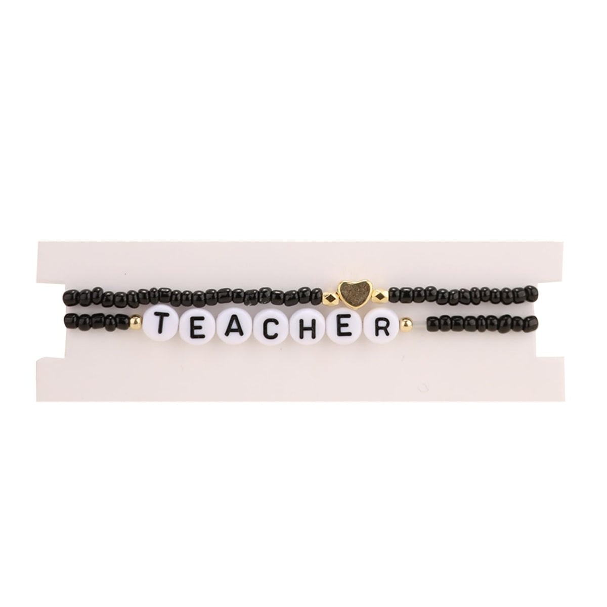 COLORFUL BLING Teacher Appreciation Bracelets Solf Clay Love Teach Inspire Letter Beaded Teacher Bracelets Teacher Gift for Women-2Pcs Black