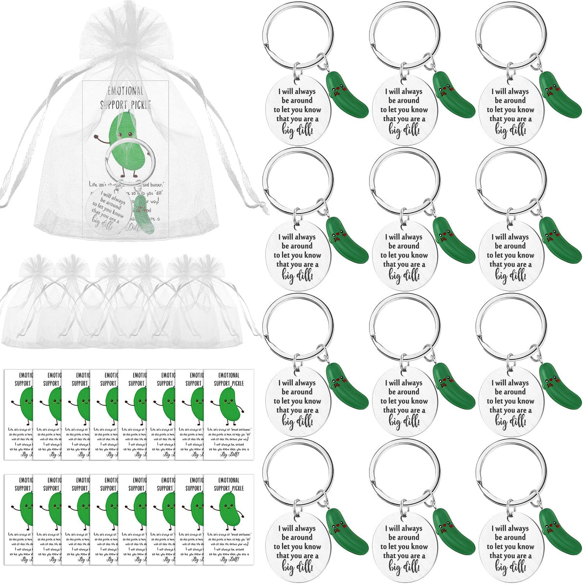 Ecation 12 Sets Inspirational Positive Pickle Keychain Emotional Support Gift Employee Appreciation Gift for Coworker Staff Team