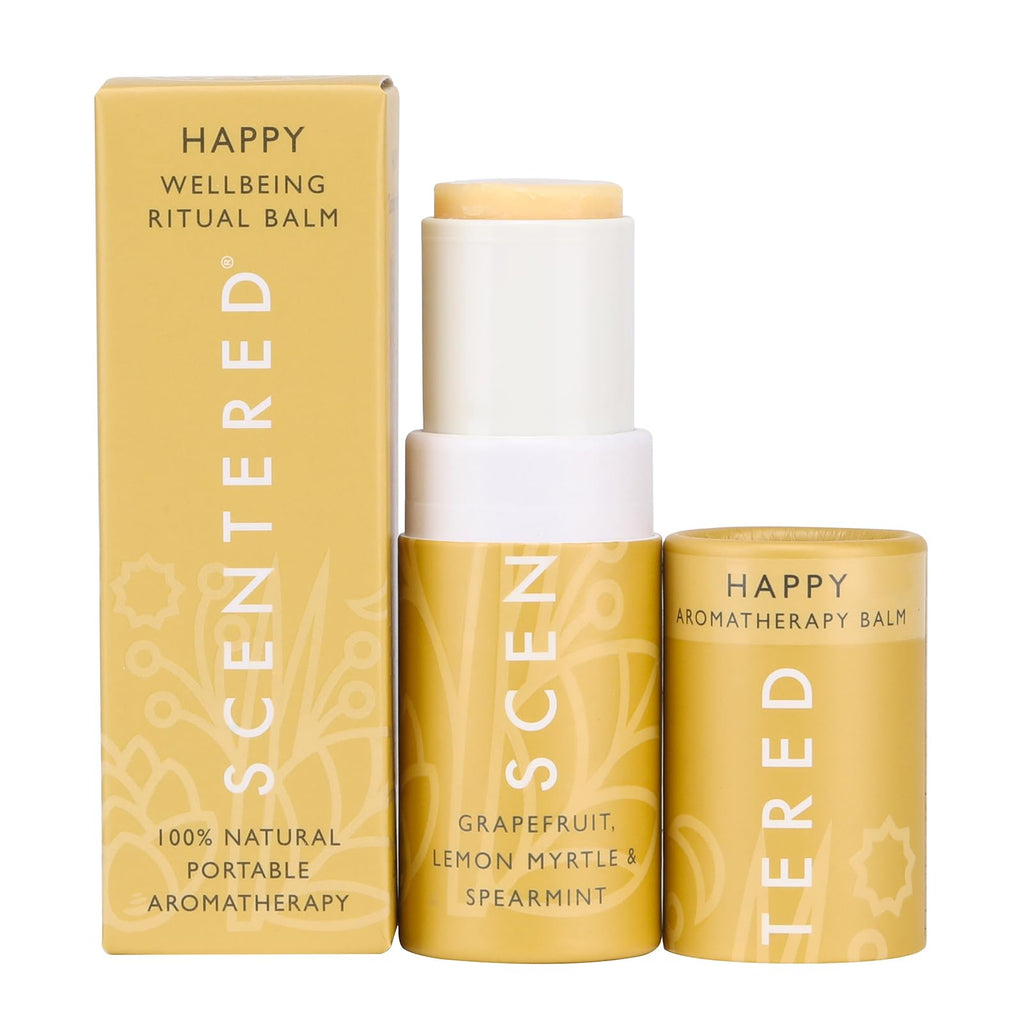 Scentered Aromatherapy Balm Stick Happy Essential Oils Blend Roll On for Positivity & Gratitude - 100% Natural: Lemon Grapefruit Cedarwood - Mindfulness Gifts for Women