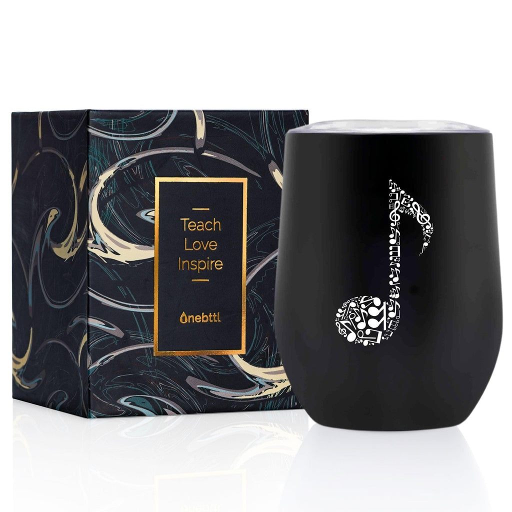 Onebttl Music Teacher Appreciation Gifts 12oz Wine Tumbler with Lid for Christmas Appreciation Day End of Term from Student - Black Music Note