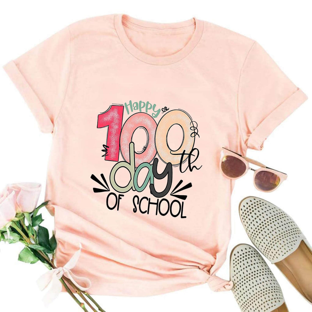 FYAPHION 100 Days of School Shirt Women Teacher Tshirts Happy 100th Days Shirt Celebration Appreciation Gift Pink XXL