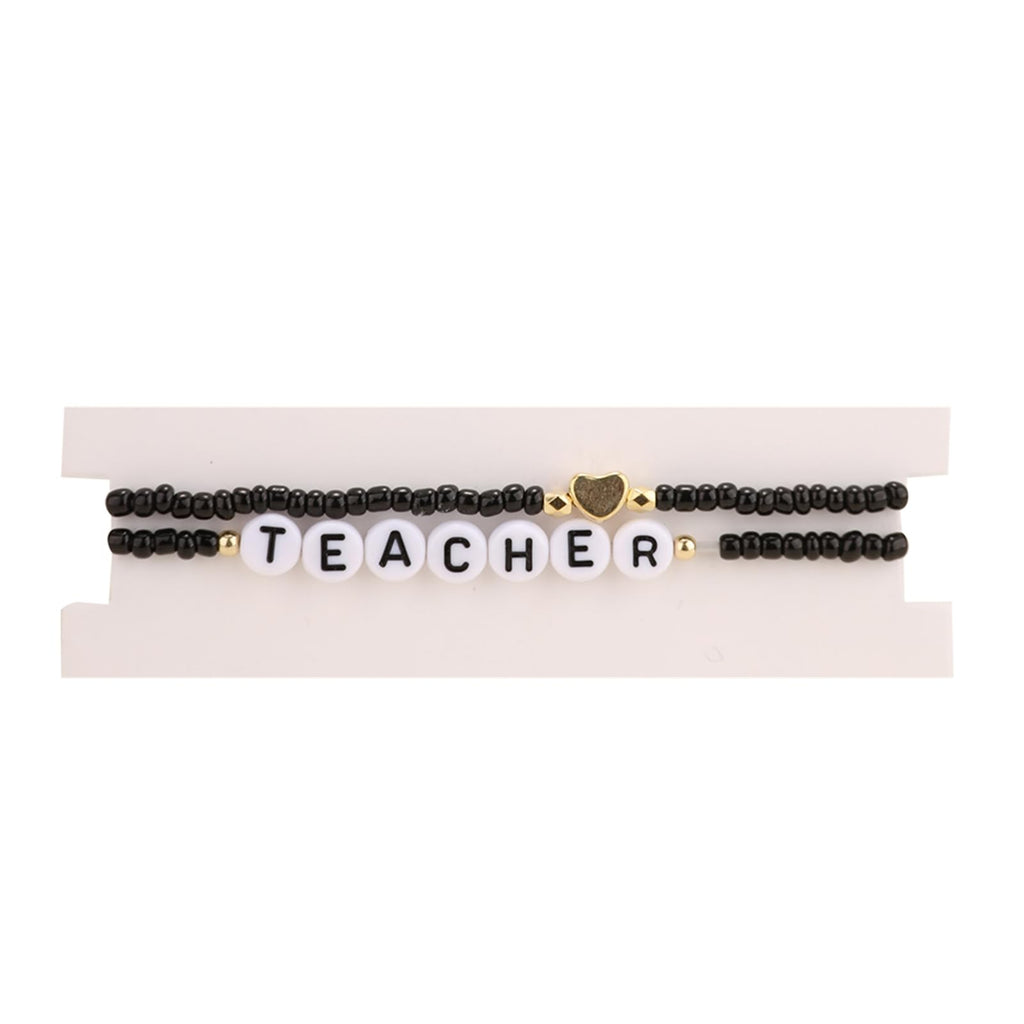 COLORFUL BLING Teacher Appreciation Bracelets Solf Clay Love Teach Inspire Letter Beaded Teacher Bracelets Teacher Gift for Women-2Pcs Black