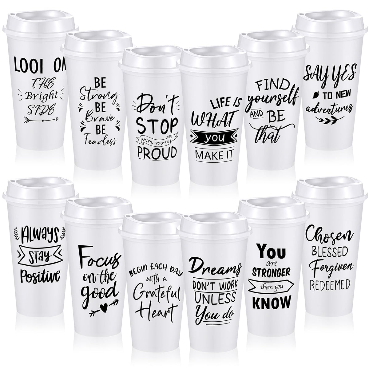 FillTouch 12 Pcs Employee Appreciation Cups Appreciation Gifts 16 oz Reusable Plastic Coffee Cups with Lids Team Gift for Staff Coworkers Teacher Thanksgiving Christmas Gifts (White)