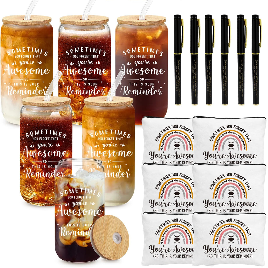 6 Set Employee Appreciation Gifts Bulk Chaos Coordinator Gifts for Coworker Staff Teacher Nurses 16oz Christmas Glass Cups Makeup Bag Ballpoint Pen Appreciation Gifts for Women Men