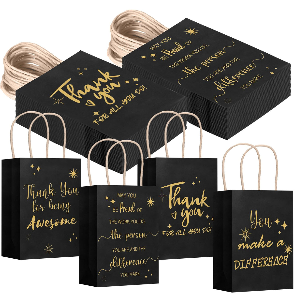 Gueevin 40 Pcs Employee Appreciation Bulk Thank You Gifts Paper Bags for Employee Pastor Coworker Valentines Thank You Birthday Party Gift Team Appreciation Inspirational Gift(Black)