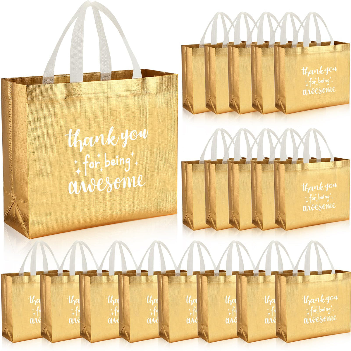 Abbylike 24 Pcs Thank You Gift Bags Inspirational Employee Appreciation Gift Bags with Handle for Coworker Staff(Gold)