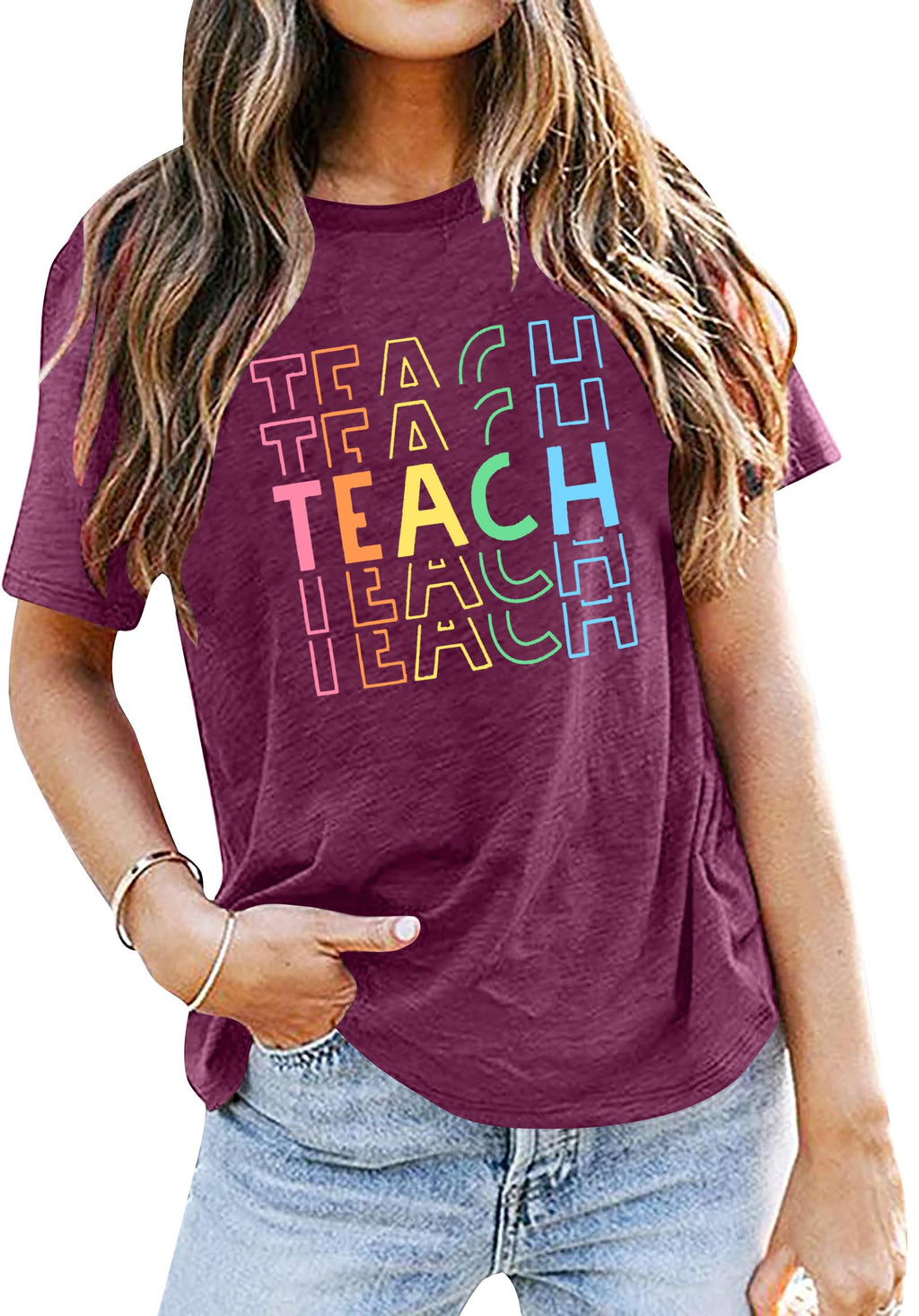 Teacher Shirts Women Back to School Tees Tops Funny Kindergarten Teaching Life Shirts Appreciation Casual Crew Neck Tops Red