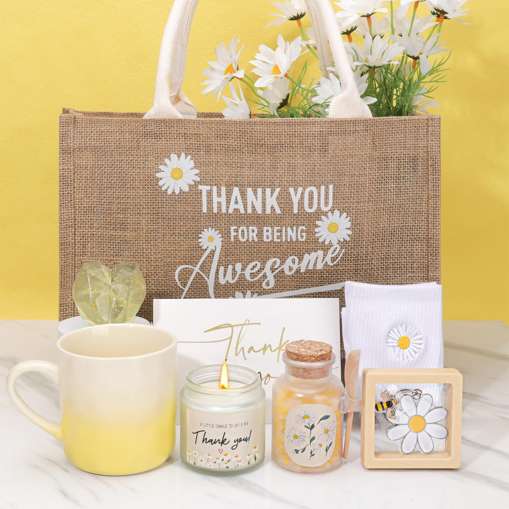 Elysirise Thank You Gifts for WomenChristmas Farewell Gifts for CoworkersMomNurseTeacherEmployee Appreciation GiftsDaisy Goodbye Gifts Basket